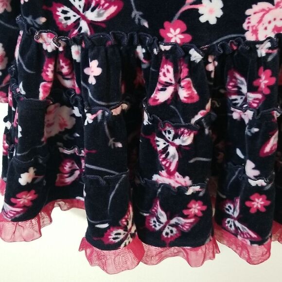 Navy Blue Velvet with Butterlies and Roses Girls Dress. Kdm2 - Picture 4 of 6